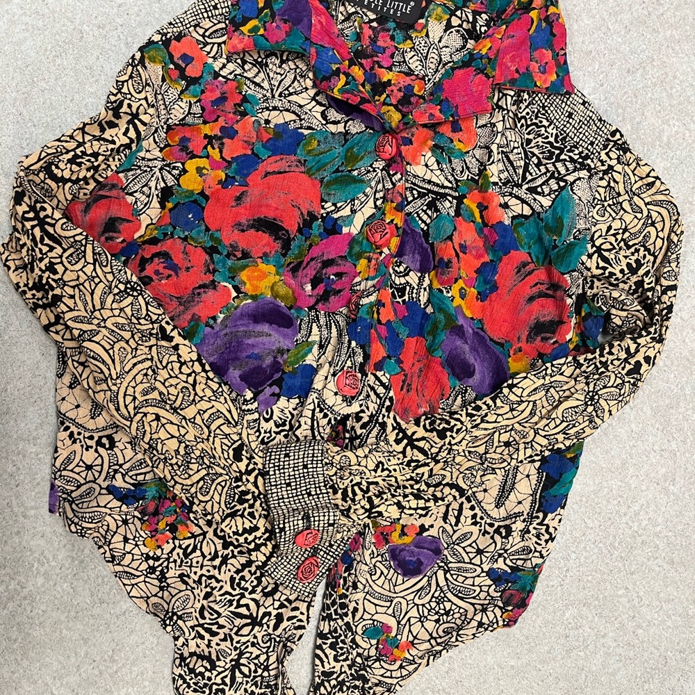 Vintage Carole Little Floral Tie Front Blouse XS/SM